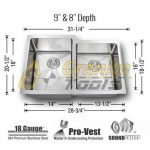 1-3/4 Double bowl kitchen sink 18 gauge detail