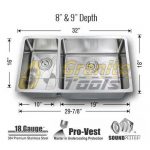 1-1/2 Double bowl kitchen sink 18 gauge reverse
