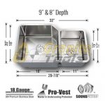 Big 1-3/4 Double bowl kitchen sink 18 gauge detail