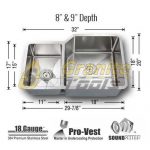 Big 1-3/4 Double bowl kitchen sink 18 gauge reverse detail