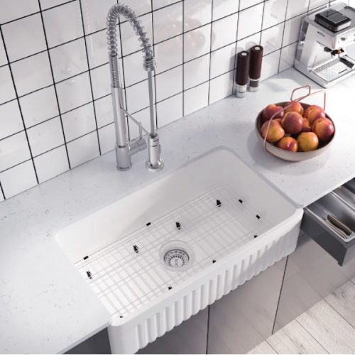 PL-FC3318SB White Fireclay Single Bowl Reversible Farmhouse Kitchen Sink