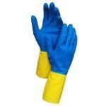 Chemical Resistant 28 mil Blue/Yellow Latex Gloves