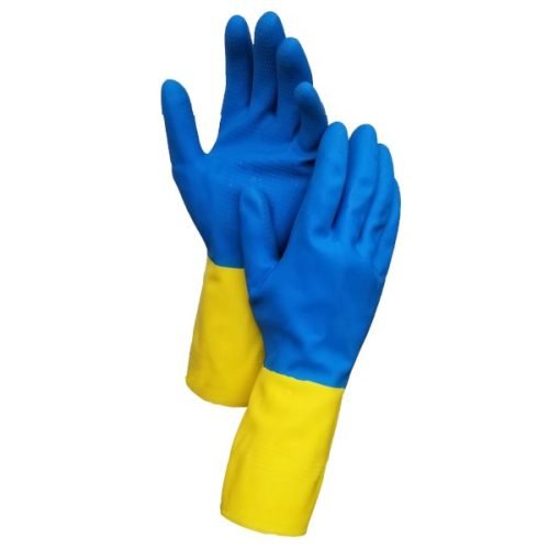 Chemical Resistant 28 mil Blue/Yellow Latex Gloves
