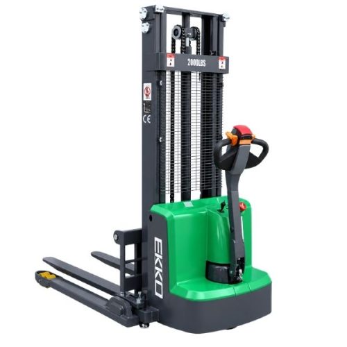 EKKO EB13-138Li lithium electric straddle stacker for warehouse material handling.