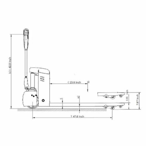 Side measurement diagram for EKKO EP18JLi Lithium Pallet Jack