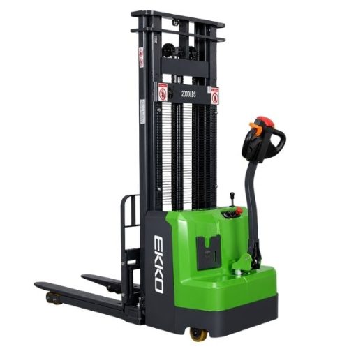 EKKO EB14CS-138Li electric straddle stacker for warehouse material handling