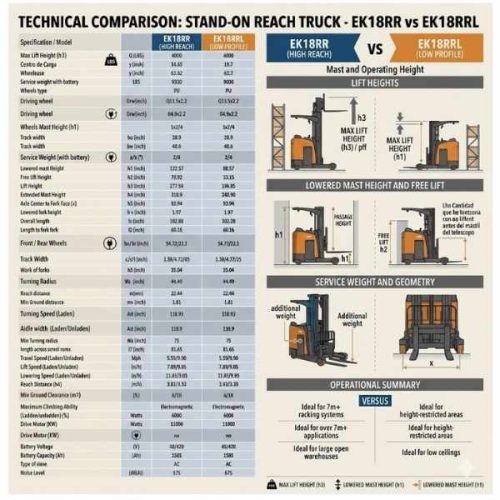 EKKO EK18RRL Stand-Up Narrow Aisle Reach Truck dimensions and specification chart