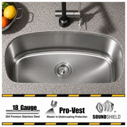 ARA super single bowl undermount kitchen sink in 18 gauge stainless steel