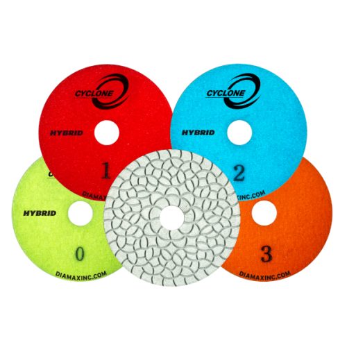 Cyclone Hybrid 3 Step White Polishing System for engineered stone, granite, and porcelain.