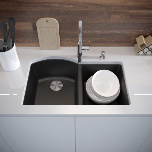 DuraGranit big 1-3/4 double bowl granite sink in Black Sand finish