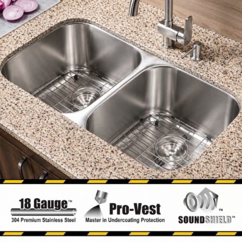 GEMINI Double Equal Bowl Kitchen Sink 18 Gauge with sound-reducing pads