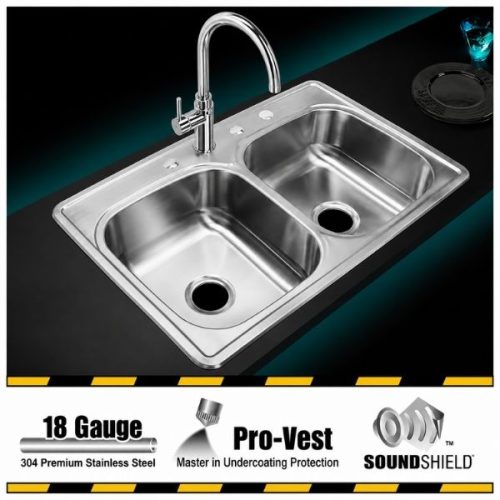 GEMINI drop-in double equal bowl kitchen sink in stainless steel