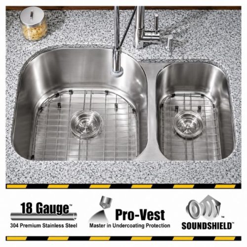 HERCULES 1-1/2 double bowl undermount kitchen sink in 18 gauge stainless steel