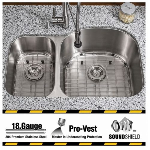 HERCULES 1-1/2 double bowl undermount kitchen sink in 18 gauge stainless steel