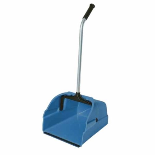 Large blue swivel dust pan for debris collection