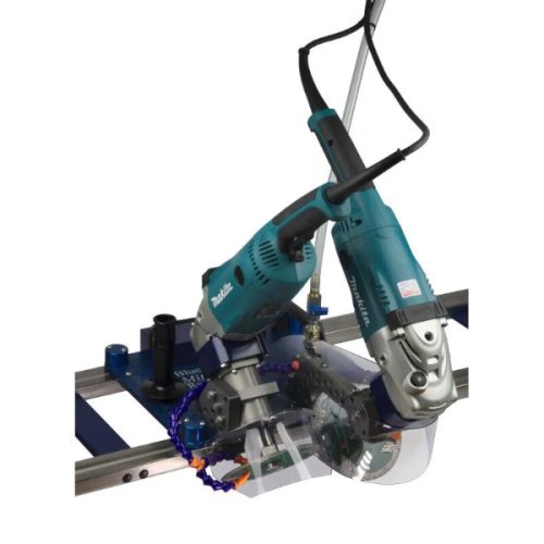 Omega Diamond Blue Ripper Miter Master Rail Saw for simultaneous double 45-degree miter cuts.
