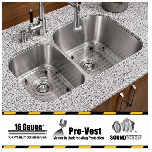 ORION 1-3/4 double bowl reverse undermount kitchen sink in 16 gauge stainless steel with satin finish