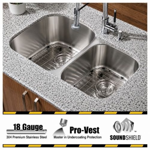 ORION 1-3/4 reverse double bowl undermount kitchen sink in 18 gauge stainless steel