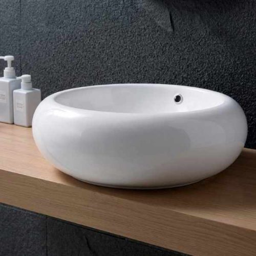Overmount ceramic vessel sink SIS-CV01W for above counter installation