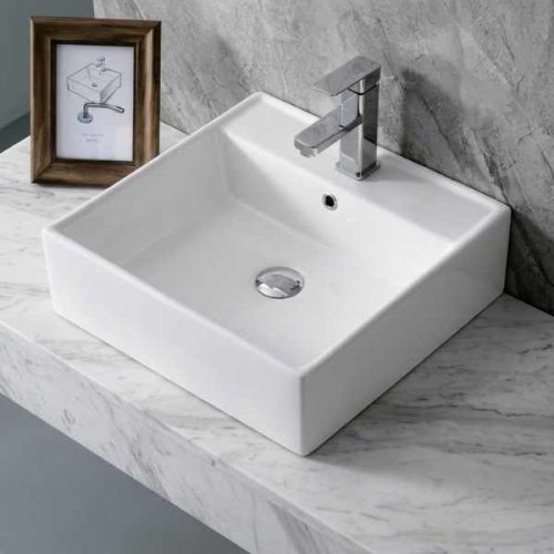 Overmount ceramic vessel sink SIS-CV11W for above counter installation