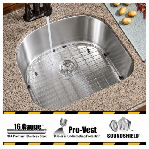 PEGASUS single bowl undermount kitchen sink in 16 gauge stainless steel