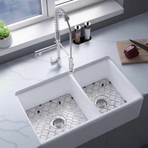 Pelican PL-FC3318DB White reversible fireclay farmhouse kitchen sink