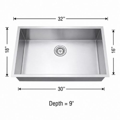 Single bowl undermount kitchen sink in 18 gauge stainless steel with satin finish
