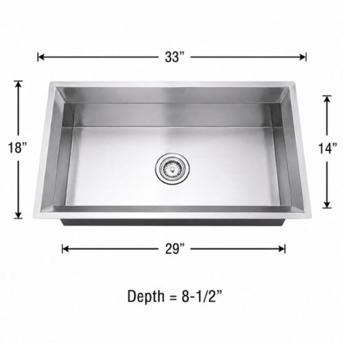 Single bowl undermount kitchen sink in 18 gauge stainless steel with satin finish