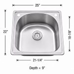 Top mount single bowl sink in 18 gauge stainless steel