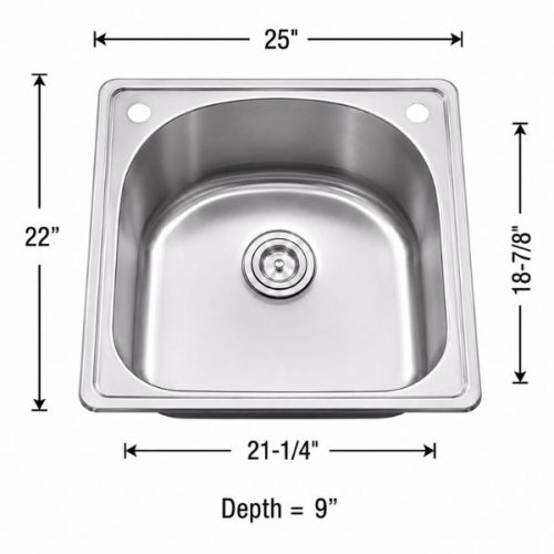 Top mount single bowl sink in 18 gauge stainless steel