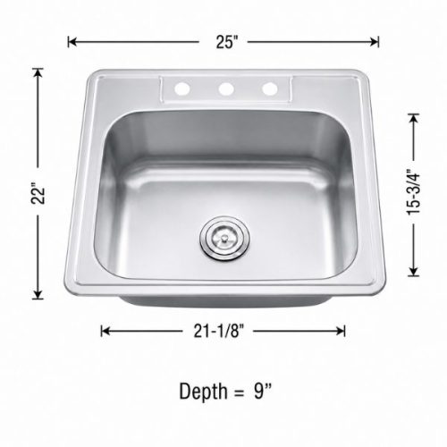 Top mount single bowl sink in 18 gauge stainless steel