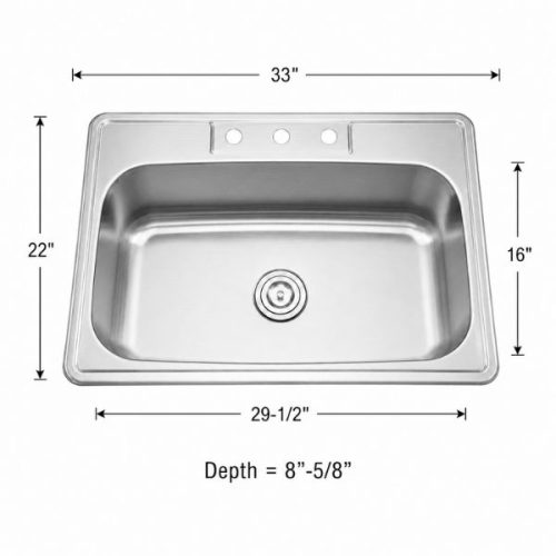 Top mount single bowl sink in 18 gauge stainless steel