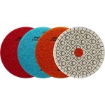 Typhoon ES White 3 Step Polishing System pads for wet stone fabrication.