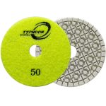 Typhoon ES White Resin 4-inch polishing pads for wet stone fabrication.