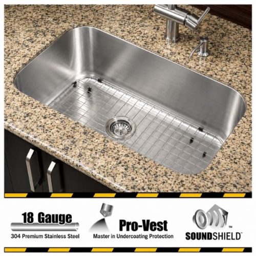 URSA big single bowl undermount kitchen sink in 18 gauge stainless steel