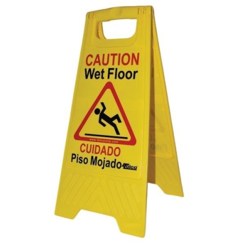 Wet Floor Folding Sign with bilingual caution warning