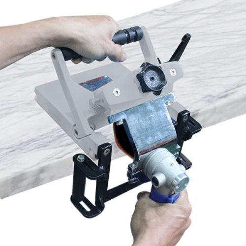 Abaco Air Polishing Machine 80M1 positioned on a vertical stone slab edge