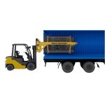 ABACO Container Bundle Slab Loader M2 mounted on a forklift with a slab bundle