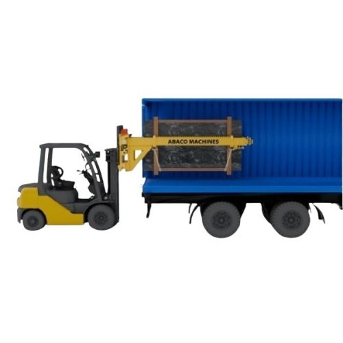 ABACO Container Bundle Slab Loader M2 mounted on a forklift with a slab bundle