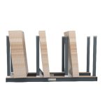 Abaco Safety Corner Slab Rack Wedge 5.10 positioned between a stone slab and rack pole