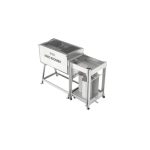 Elevated view of Abaco Sludge Dehydrator Machine 114 Galvanized with tank and dual filter bags