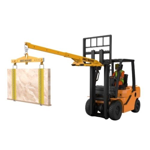 ABACO Spreader Bar M4 positioned for lifting a stone slab with clamp attachments