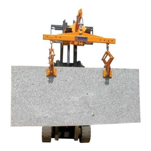 ABACO Spreader Bar M4 mounted on a forklift while lifting a stone slab