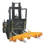 Angled view of ABACO Spreader Bar M7 mounted on forklift forks
