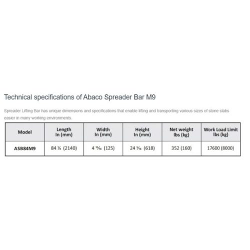 ABACO Spreader Bar M9 measurement diagram with dimensional references