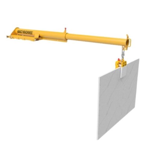 Angled view of ABACO Telescopic Forklift Boom 25 holding a stone slab