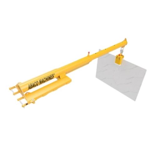 ABACO Telescopic Forklift Boom 25 positioned with a slab lifter and stone slab