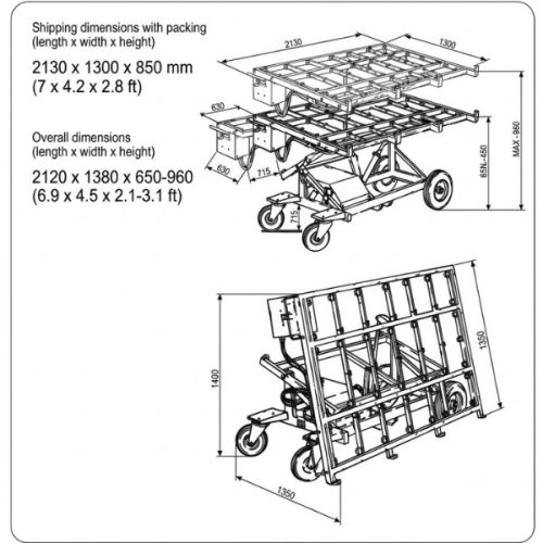 Achilli SC500 LC dimensions view showing telescopic control panel and slab handling system