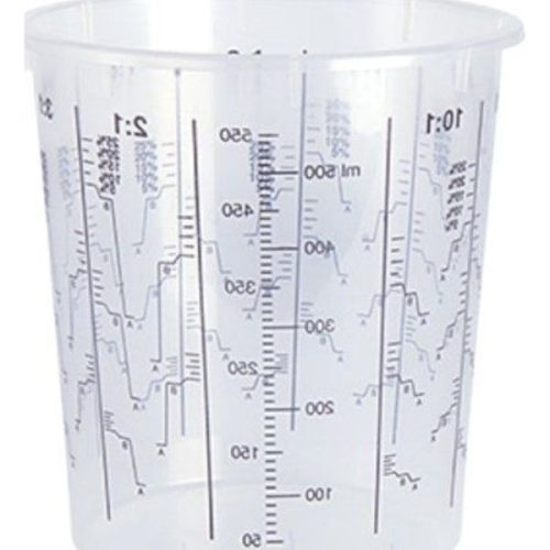 Akemi Mixing Cup close-up showing measuring scale and plastic cup body