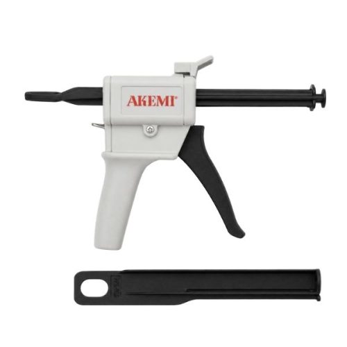 Akemi Plastic gun manual side view showing cartridge gun body and plunger